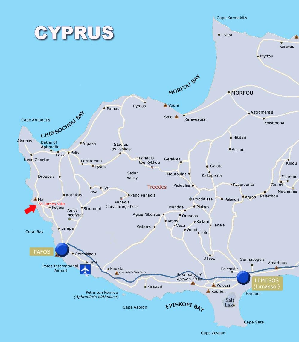 Kort over coral bay Cyprus