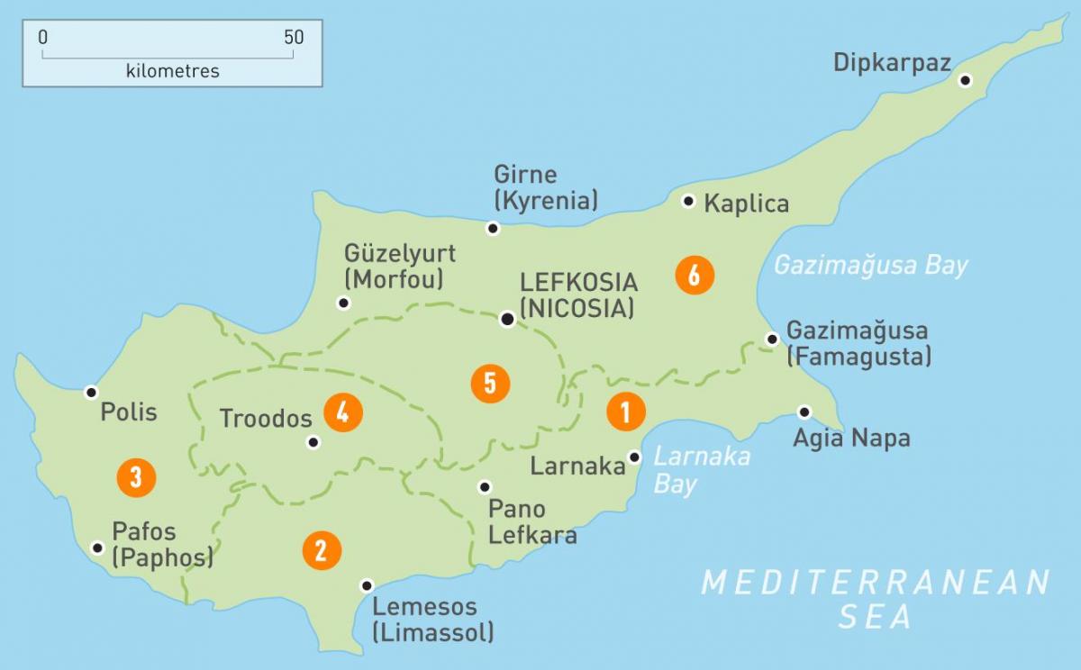 Kort over Cypern land