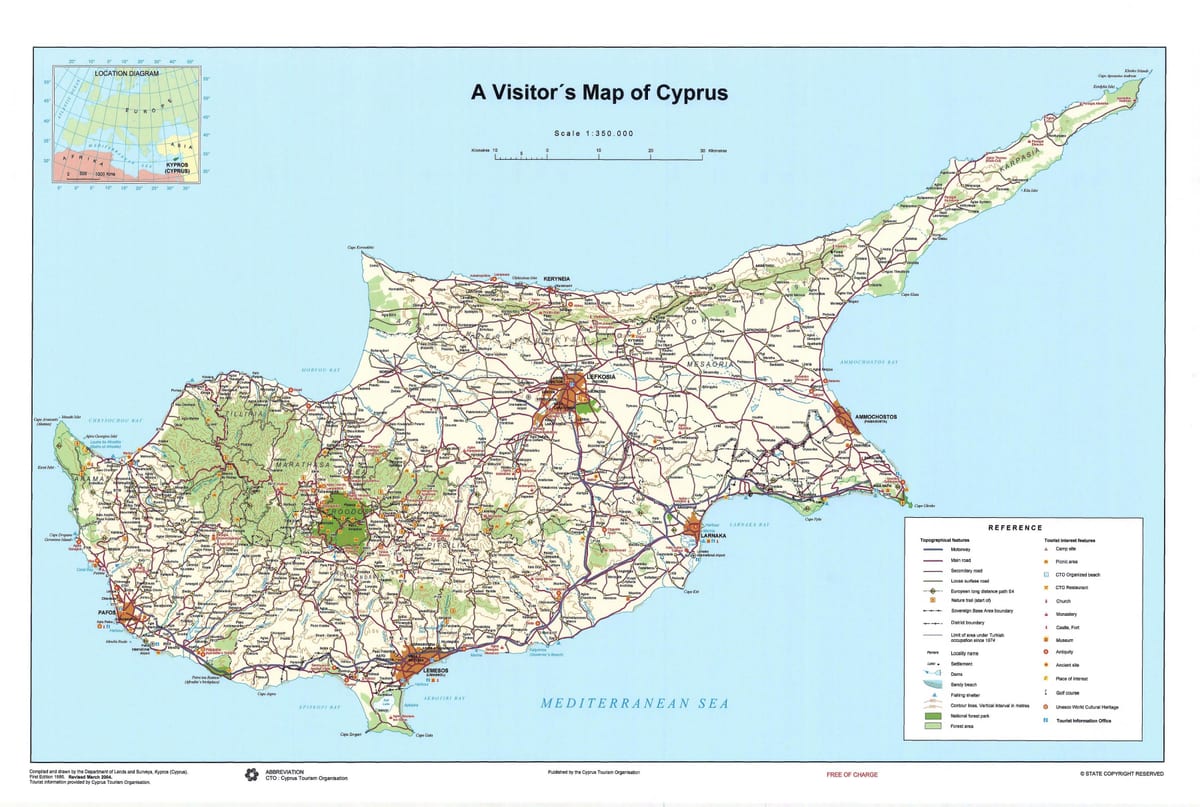 Kort over Cypern sightseeing