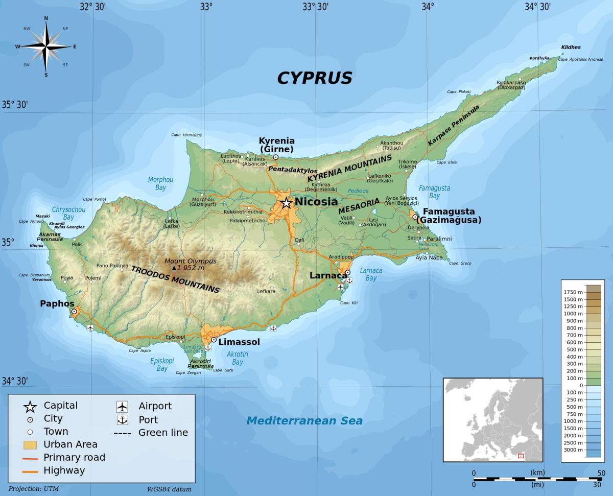 Cypern geografi kort