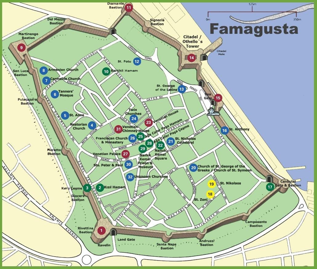 kort famagusta nord-Cypern